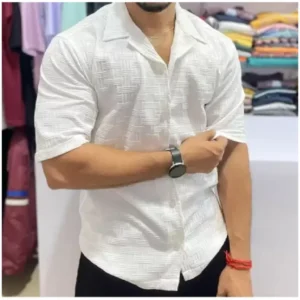 Men Regular Fit Solf Design Lapel Collar Casual Shirt