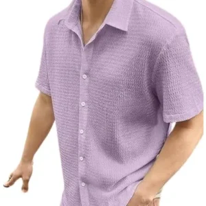 Regular Fit Self Design Popcorn Spread Collar Casual Half Sleeve Shirt