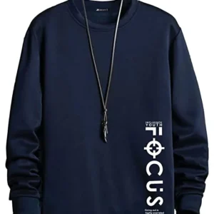 New Men’s Printed Round Neck Full Sleeve Navy and White Cotton Slim Fit T-Shirt