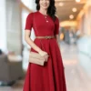 Solid Cotton Knitted Dress - Burgundy