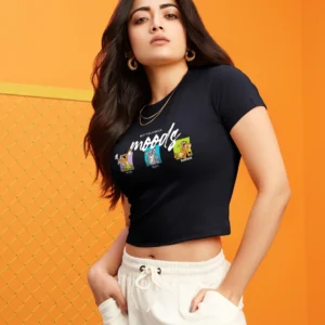 Black T&J Moods Graphic Printed Slim Fit Short Top